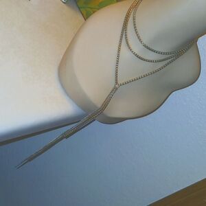 Triple Chain With Very Long Tassel Lariat Vibe Beautiful Unique Silvertone